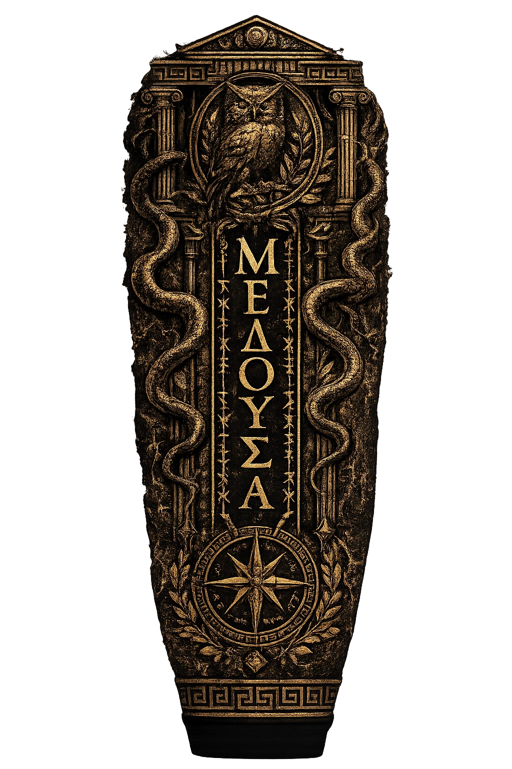 Medusa Volume I right sleeve artwork with owl and serpents